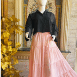 Black Shirt Peach Maxi Skirt Set