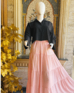 Black Shirt Peach Maxi Skirt Set