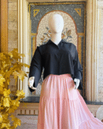 Black Shirt Peach Maxi Skirt Set - Image 3