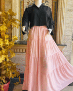 Black Shirt Peach Maxi Skirt Set - Image 2