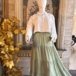 White Button Shirt Sage Green Maxi Skirt Set