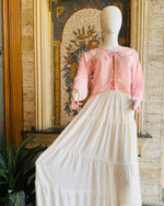 Pink Tie-Front Top Ivory Maxi Skirt Set