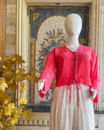 Red Tie-Front Top Ivory Maxi Skirt Set - Image 2