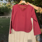 Maroon Top Cream Maxi Skirt 2-Piece Modest Set