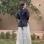 Black Tie-Back Top Cream Maxi Skirt 2-Piece Modest Set