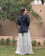 Black Tie-Back Top Cream Maxi Skirt 2-Piece Modest Set