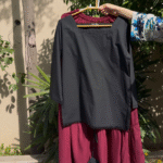 Black Drawstring Top Maroon Maxi Skirt Set