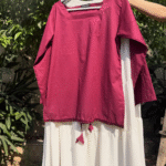 Maroon Drawstring Top Cream Maxi Skirt Set