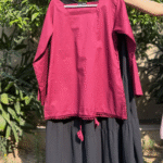 Maroon Drawstring Top Black Maxi Skirt Set