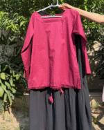 Maroon Drawstring Top Black Maxi Skirt Set