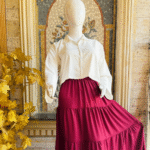 Cream Shirt Maroon Skirt by Libas e Haya