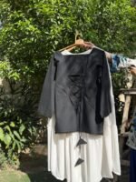 Black Tie-Back Top Cream Maxi Skirt 2-Piece Modest Set - Image 3