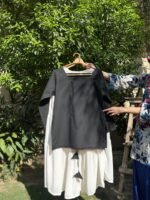 Black Tie-Back Top Cream Maxi Skirt 2-Piece Modest Set - Image 2