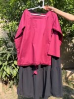 Maroon Drawstring Top Black Maxi Skirt Set - Image 3