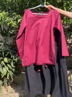 Maroon Drawstring Top Black Maxi Skirt Set - Image 2